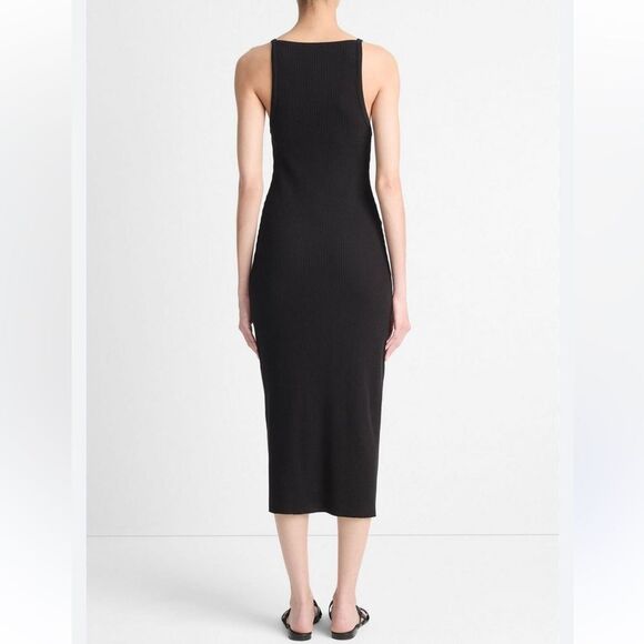 VINCE Ribbed Knit Midi Sleeveless Dress in Black Medium NWT - Picture 10 of 10